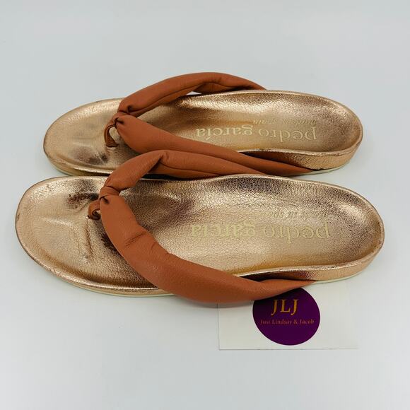 Pedro Garcia Women's Anita Rosette Stucco Leather Thong Sandals Size 38.5/8.5 US - Picture 7 of 14